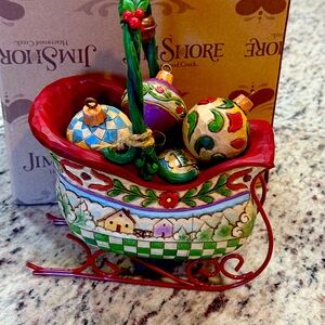 🎄Jim Shore “Sleigh Bells Ring” COLLECTABLE  Sleigh with 5 Hanging Ornament. NIB